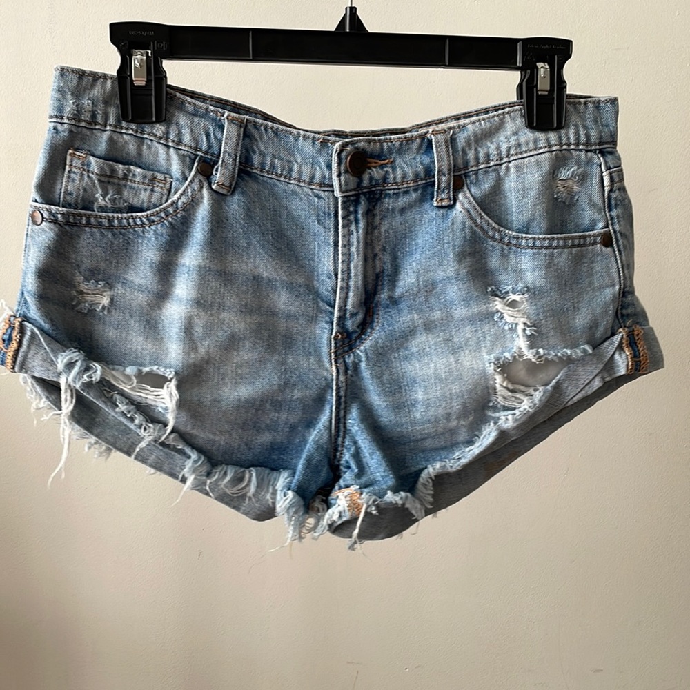 Pistola Light Blue Short Daisy Duke Denim Jean Distressed Shorts Raw Hem- Small